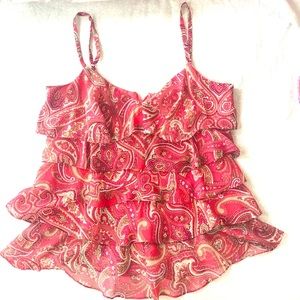 INC Top Cami Tiered Silk Pink Paisley Size 4